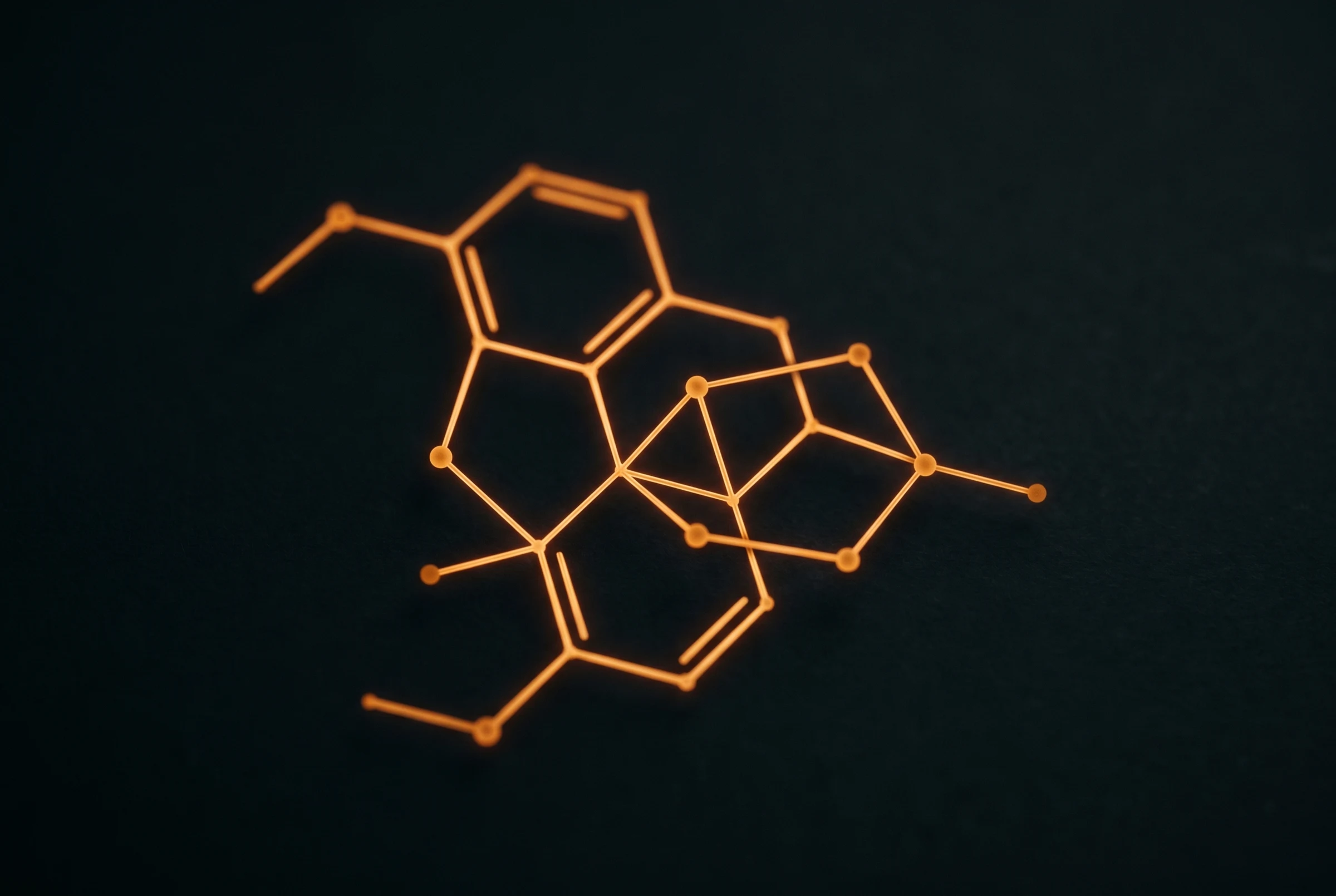 Abstract amber molecular lattice signifying the Korvane minor kratom alkaloid blend